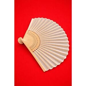 Set of 9 Folding Hand Fans Bamboo White Fabric w/Organza Bags Wedding PartyFavor